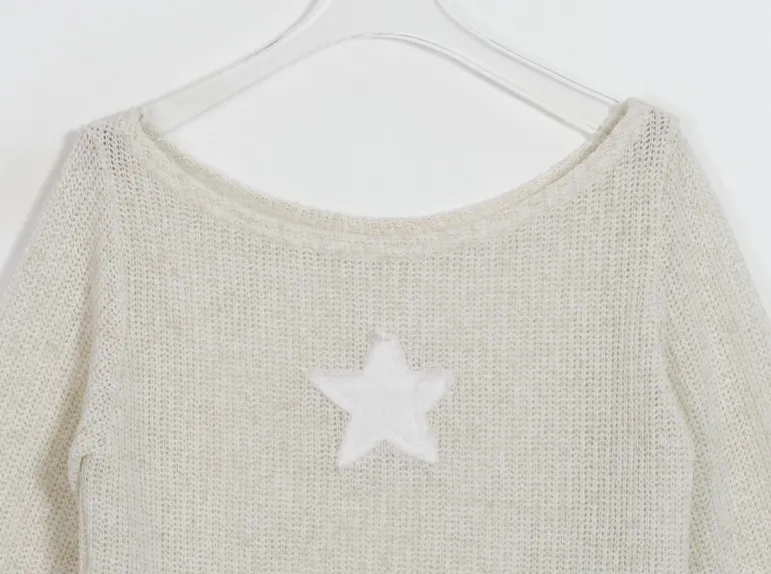 Binary01  |Star Casual Style V-Neck Long Sleeves Cotton Oversized