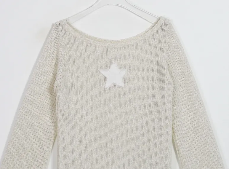 Binary01  |Star Casual Style V-Neck Long Sleeves Cotton Oversized