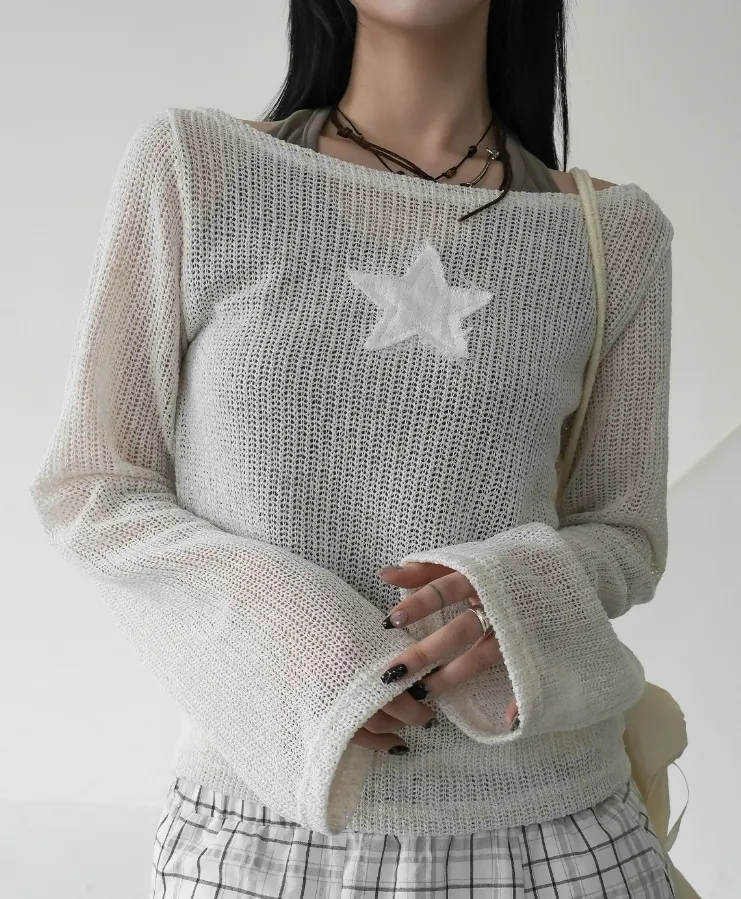 Binary01  |Star Casual Style V-Neck Long Sleeves Cotton Oversized