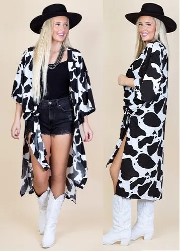 Black & White Cow Print kimono duster