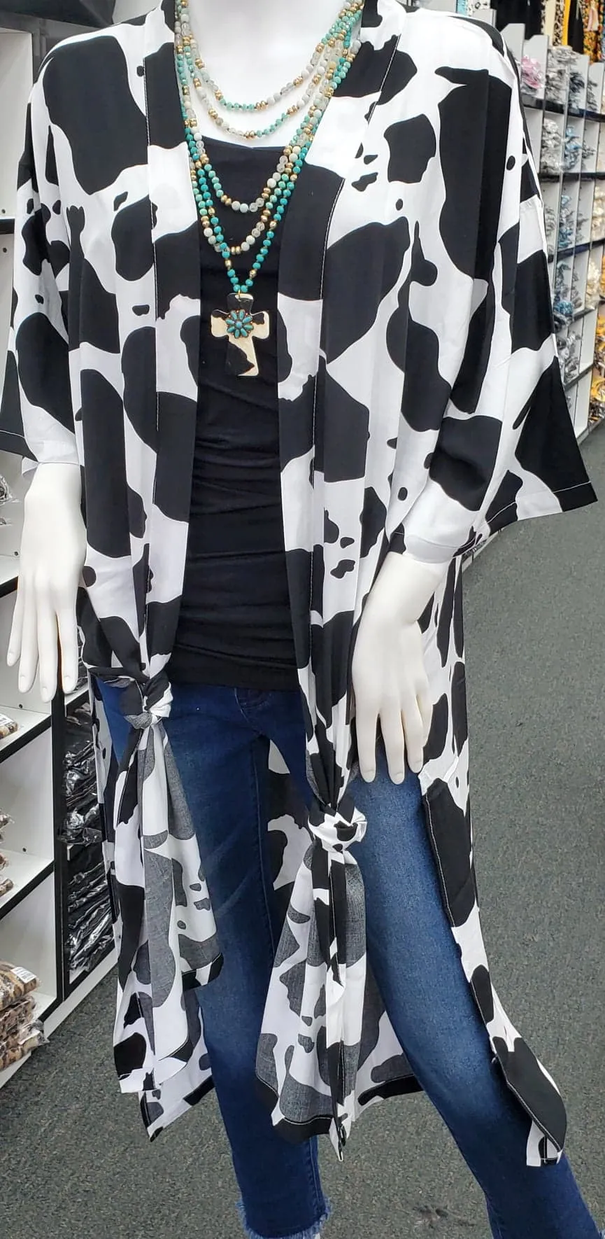 Black & White Cow Print kimono duster