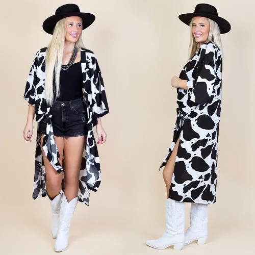 Black & White Cow Print kimono duster