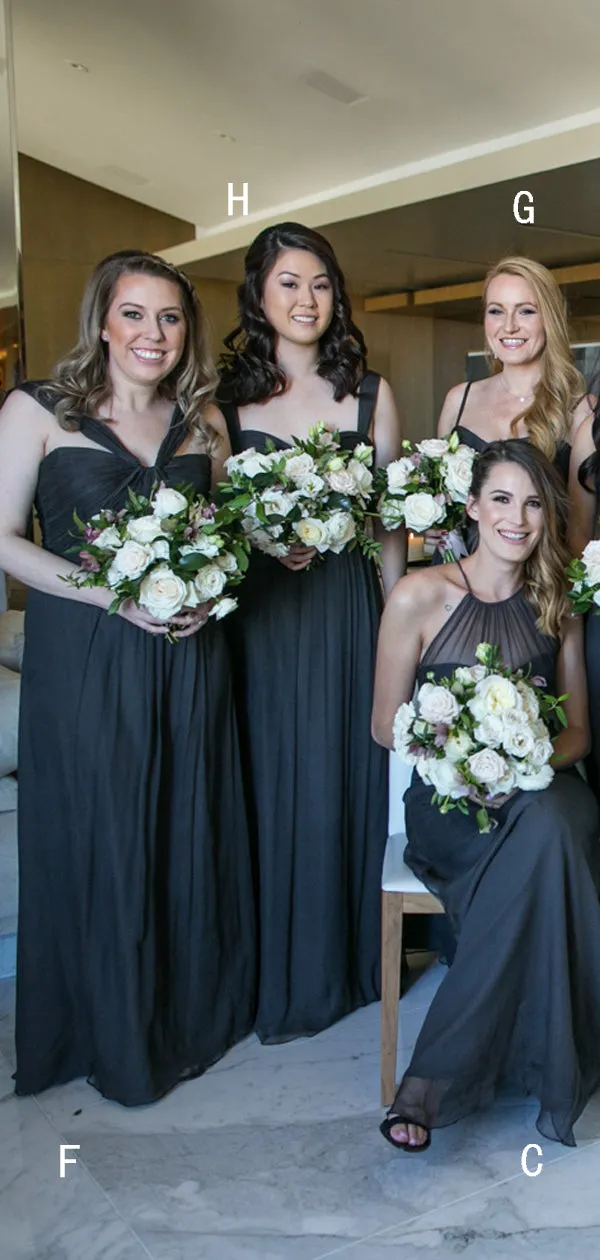 Black Chiffon Mismatched Elegant Long Bridesmaid Dresses ,DB139