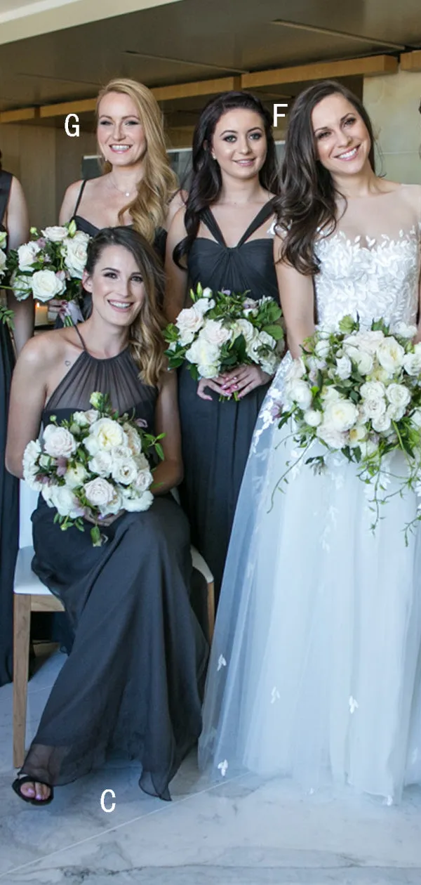 Black Chiffon Mismatched Elegant Long Bridesmaid Dresses ,DB139