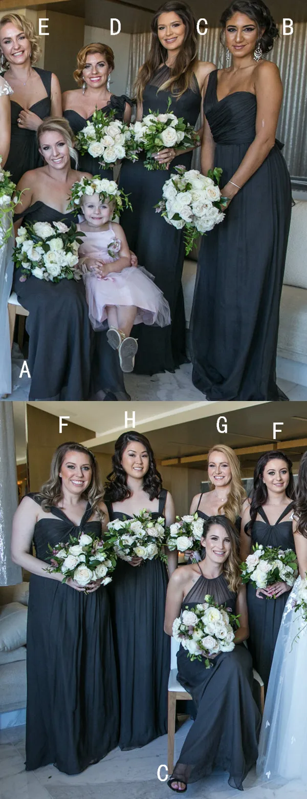 Black Chiffon Mismatched Elegant Long Bridesmaid Dresses ,DB139