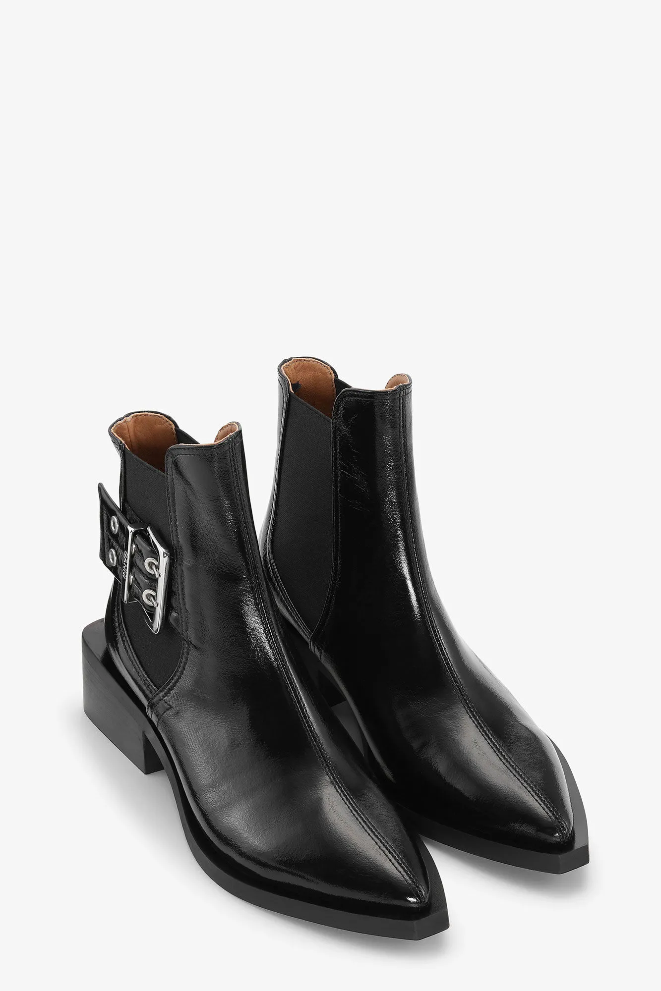 Black Chunky Buckle Chelsea Boots