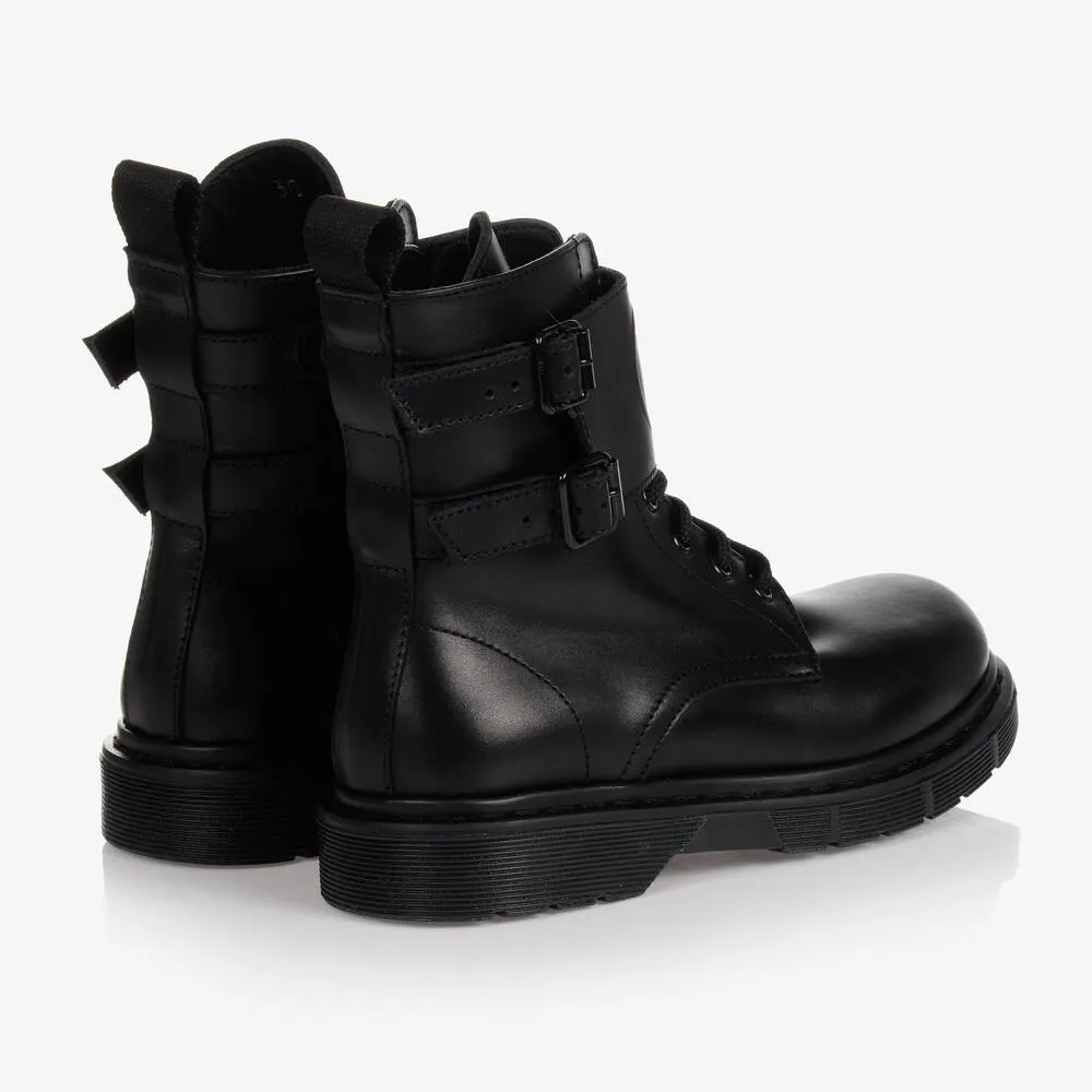 Black Leather Lace-Up Boots