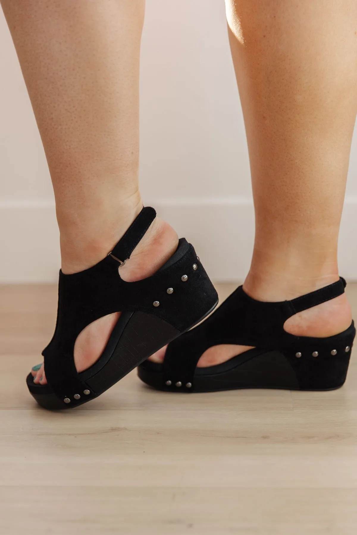 Black Suede Slingback Wedge Sandals