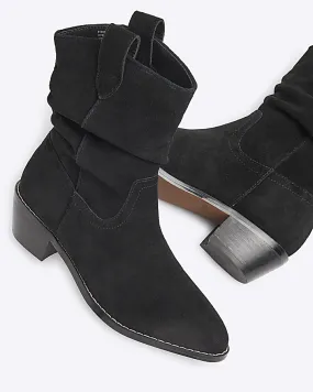 Black suede slouch western boots