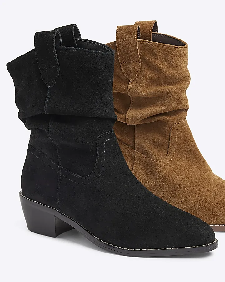 Black suede slouch western boots