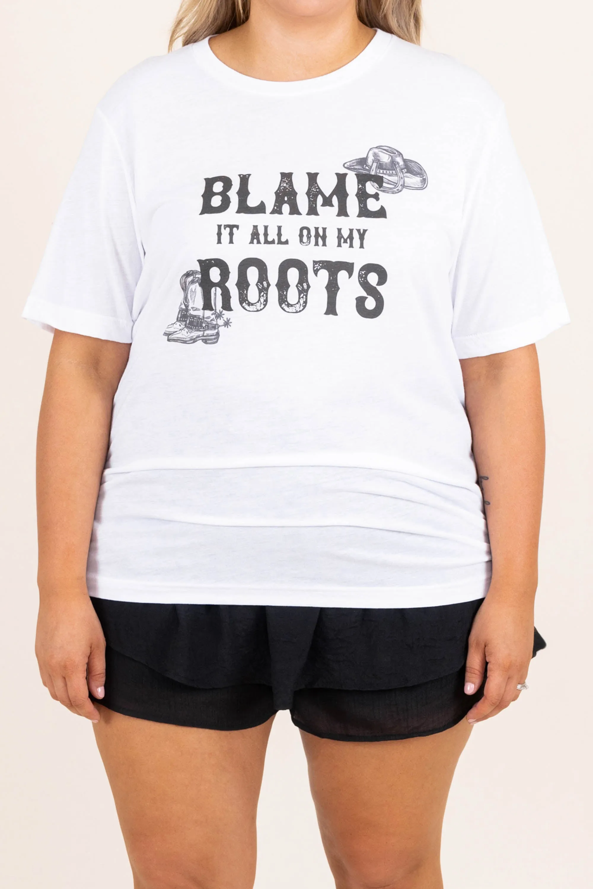 Blame It On Those Country Roots Tee, Solid White Triblend