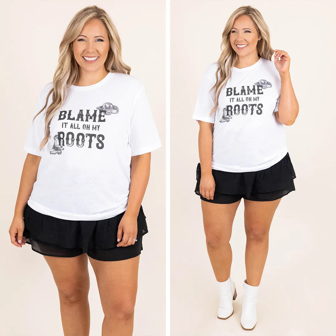 Blame It On Those Country Roots Tee, Solid White Triblend