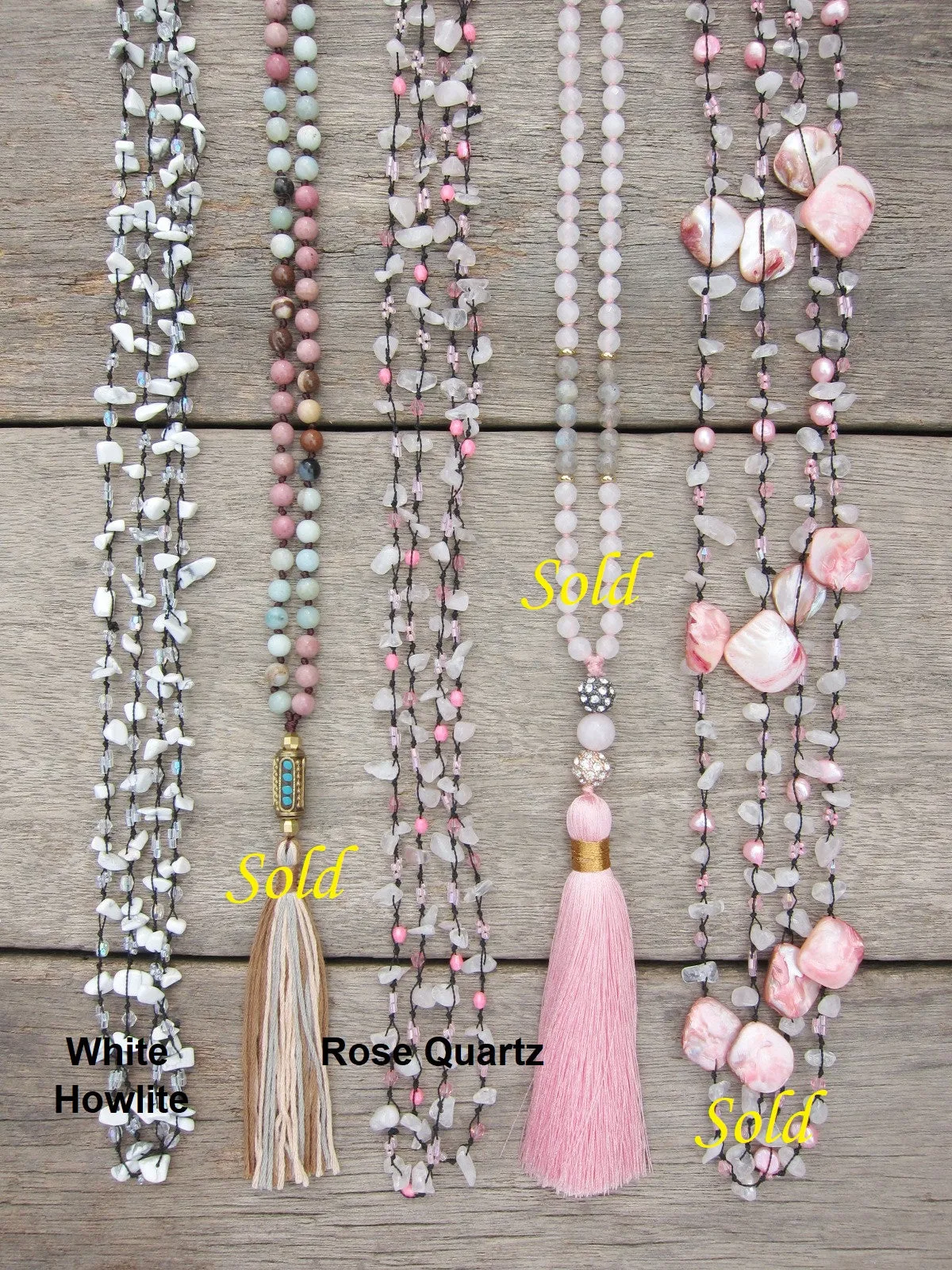 Bohemian Pink Opal, Rose Quartz Layering Necklaces - 60 inches long