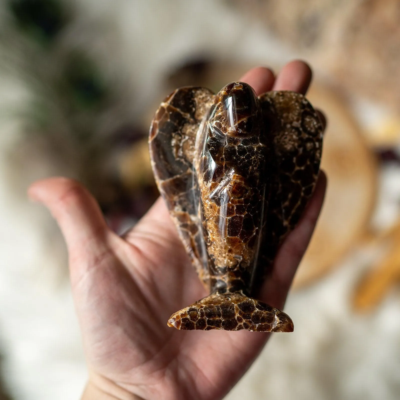 Brown Aragonite Angel Carving ~ Earthy Healing Energy