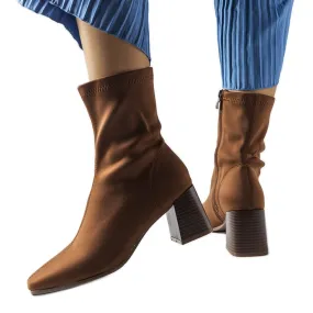 Brown satin block heel boots from Laforgen