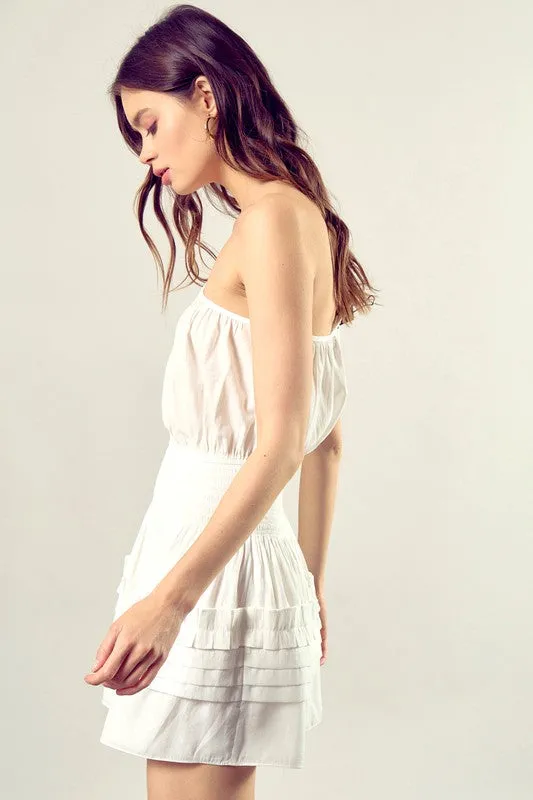 CAREFREE PLEATED ONE SHOULDER CAMI DRESS