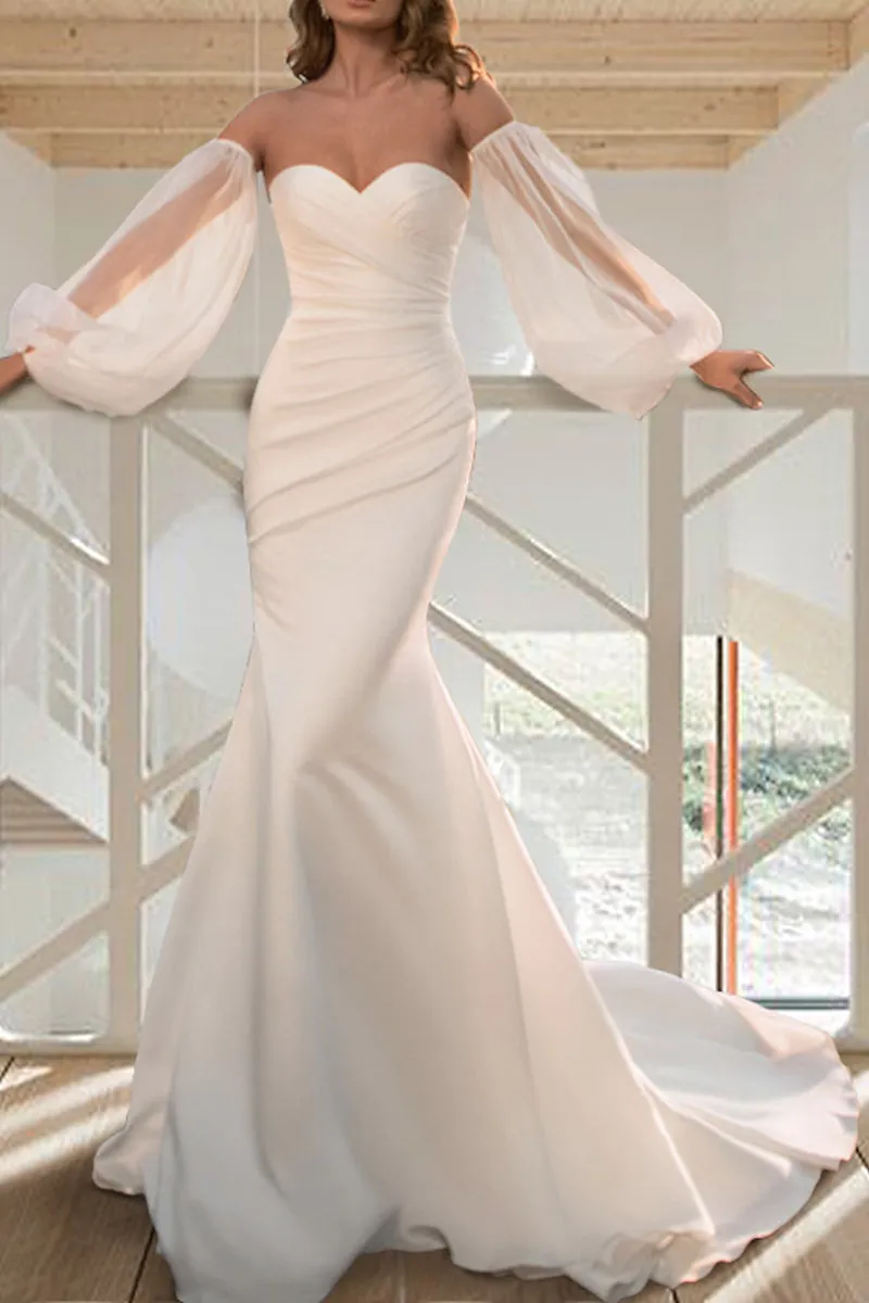 Casual Wedding Dresses Sweep / Brush Train Mermaid / Trumpet Long Sleeves Summer Bridal Gowns QW2354