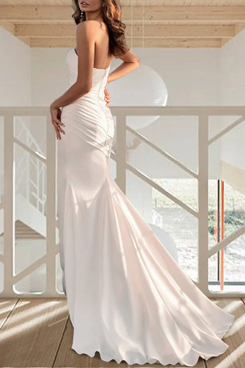 Casual Wedding Dresses Sweep / Brush Train Mermaid / Trumpet Long Sleeves Summer Bridal Gowns QW2354