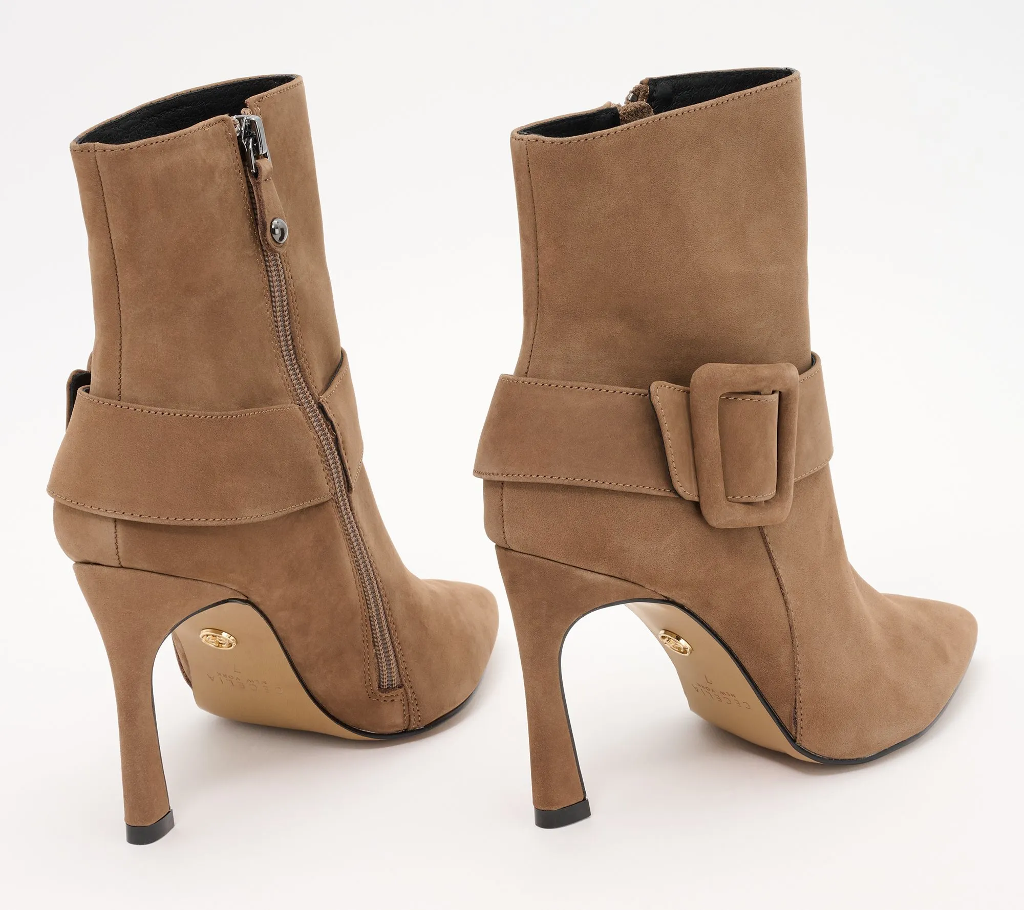 Cecelia New York Leather Buckle Heeled Booties - Pillar