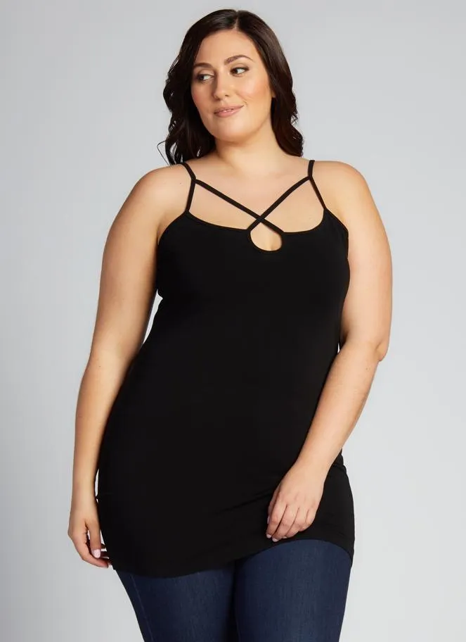 C'est Moi Plus Bamboo Cross Front Cami in Black