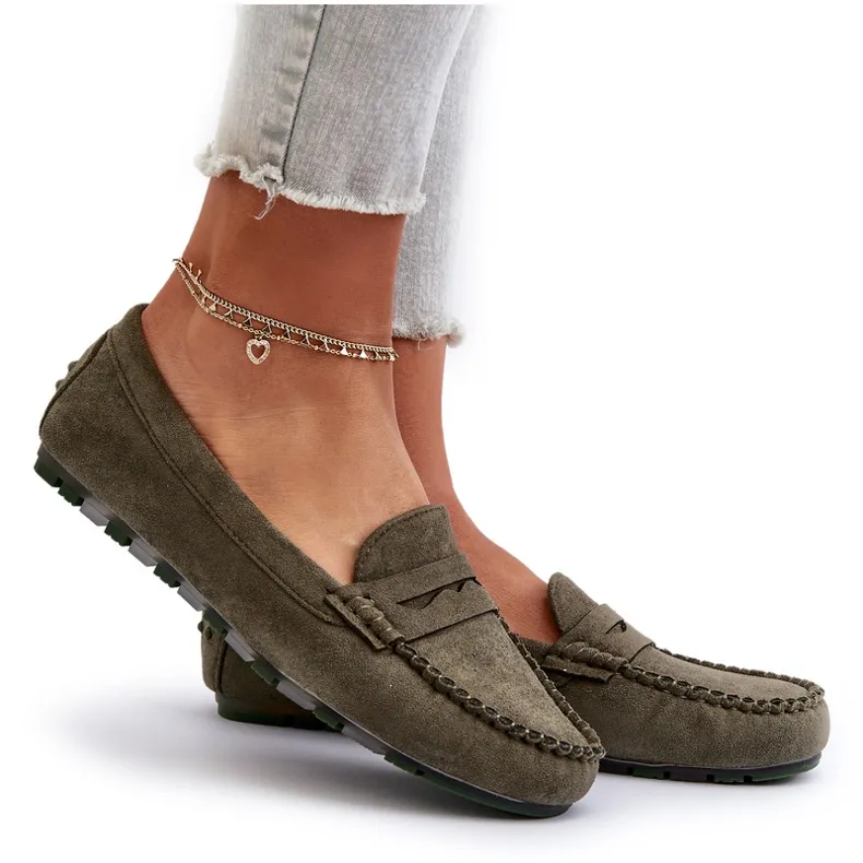 Classic Women's Suede Moccasins Dark Green Glimris