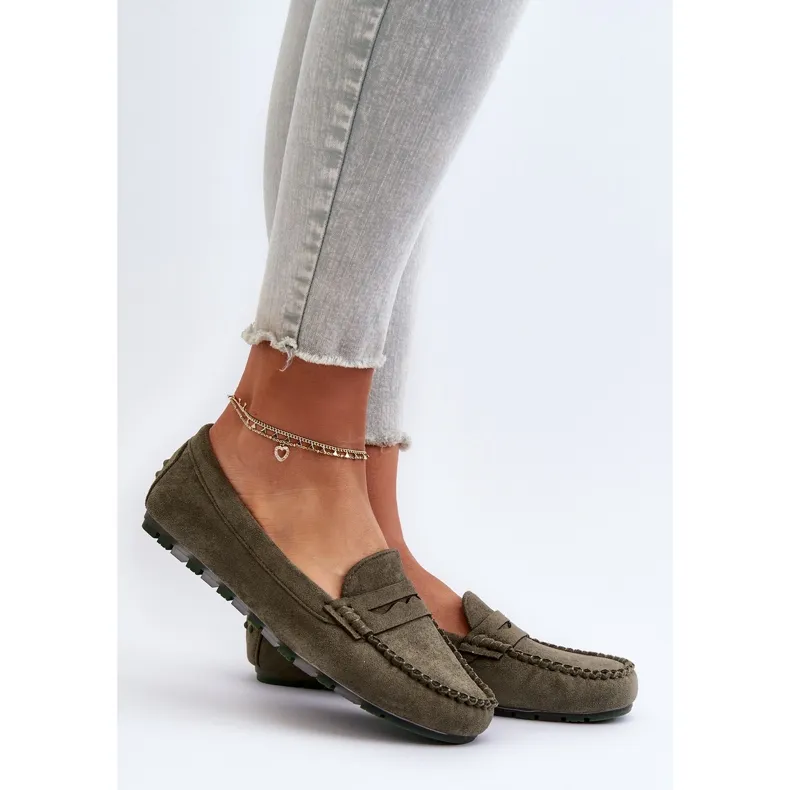 Classic Women's Suede Moccasins Dark Green Glimris