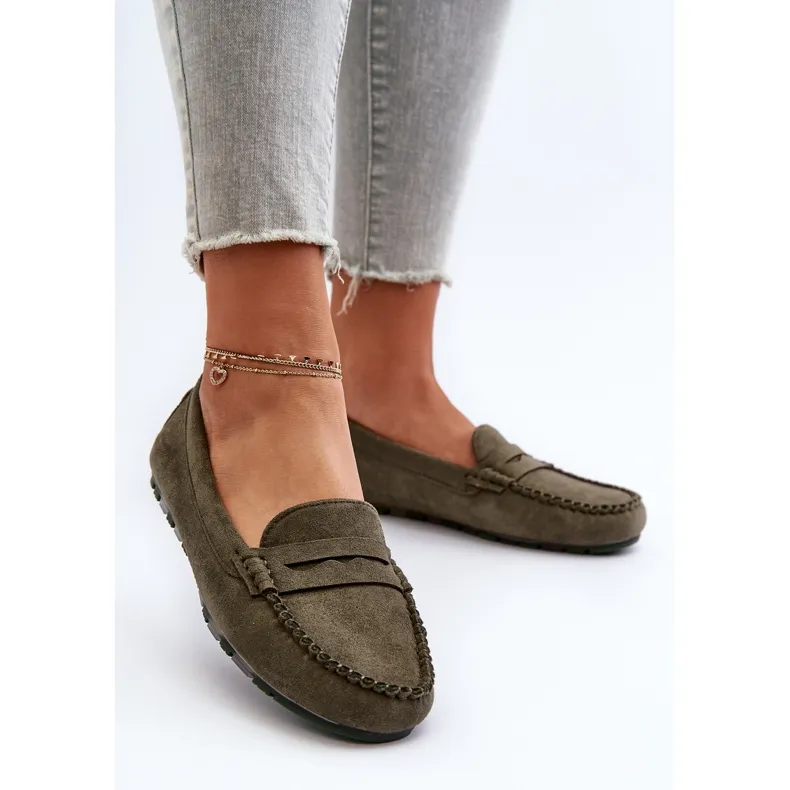 Classic Women's Suede Moccasins Dark Green Glimris