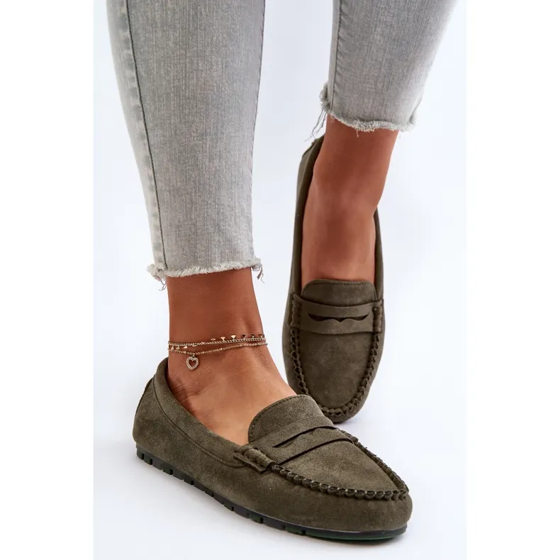 Classic Women's Suede Moccasins Dark Green Glimris