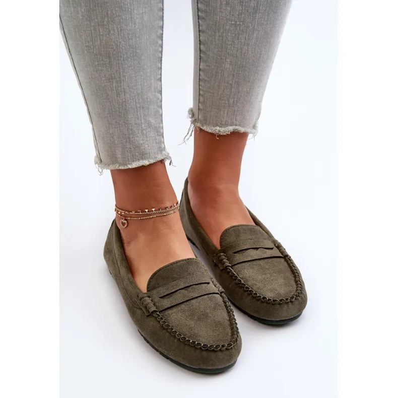 Classic Women's Suede Moccasins Dark Green Glimris