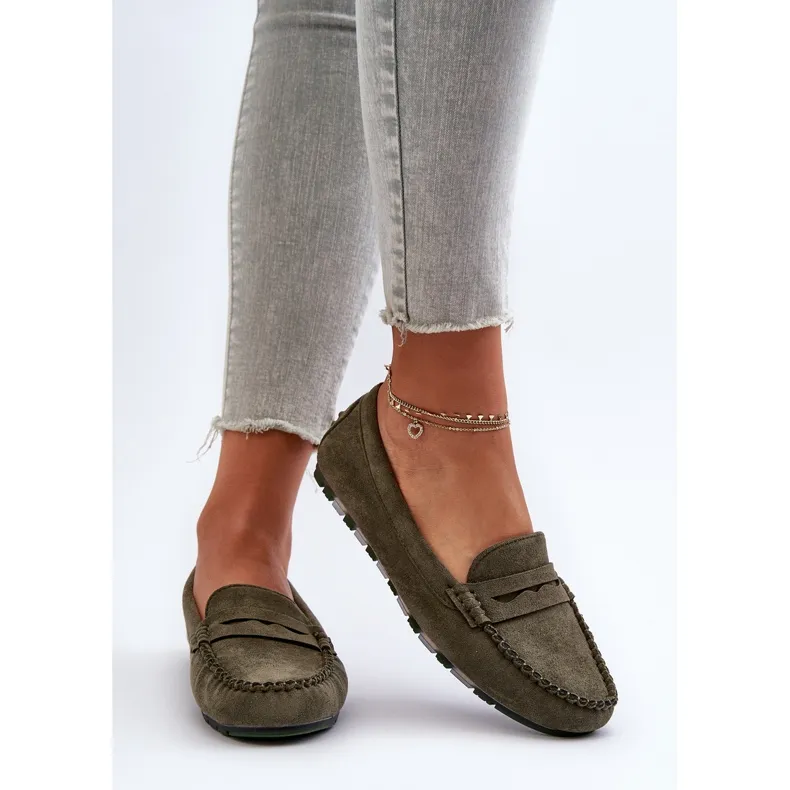 Classic Women's Suede Moccasins Dark Green Glimris