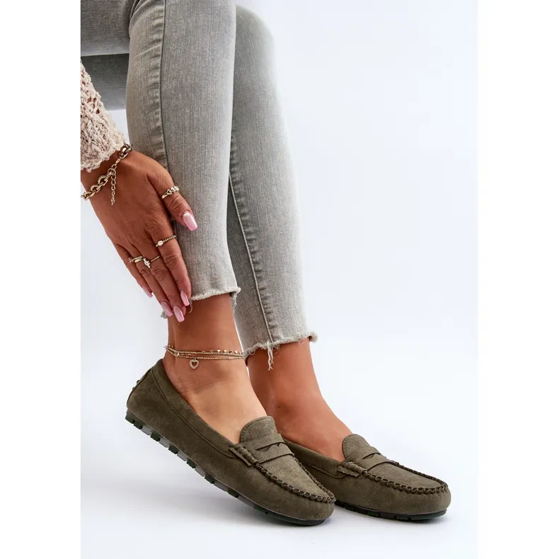 Classic Women's Suede Moccasins Dark Green Glimris