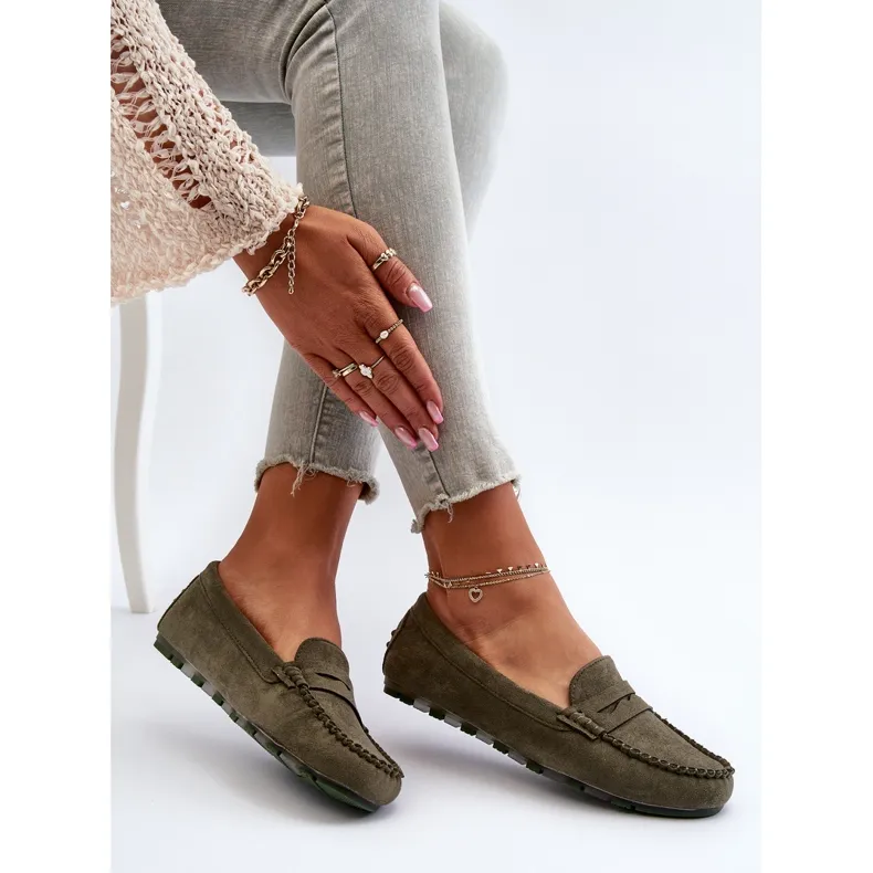 Classic Women's Suede Moccasins Dark Green Glimris