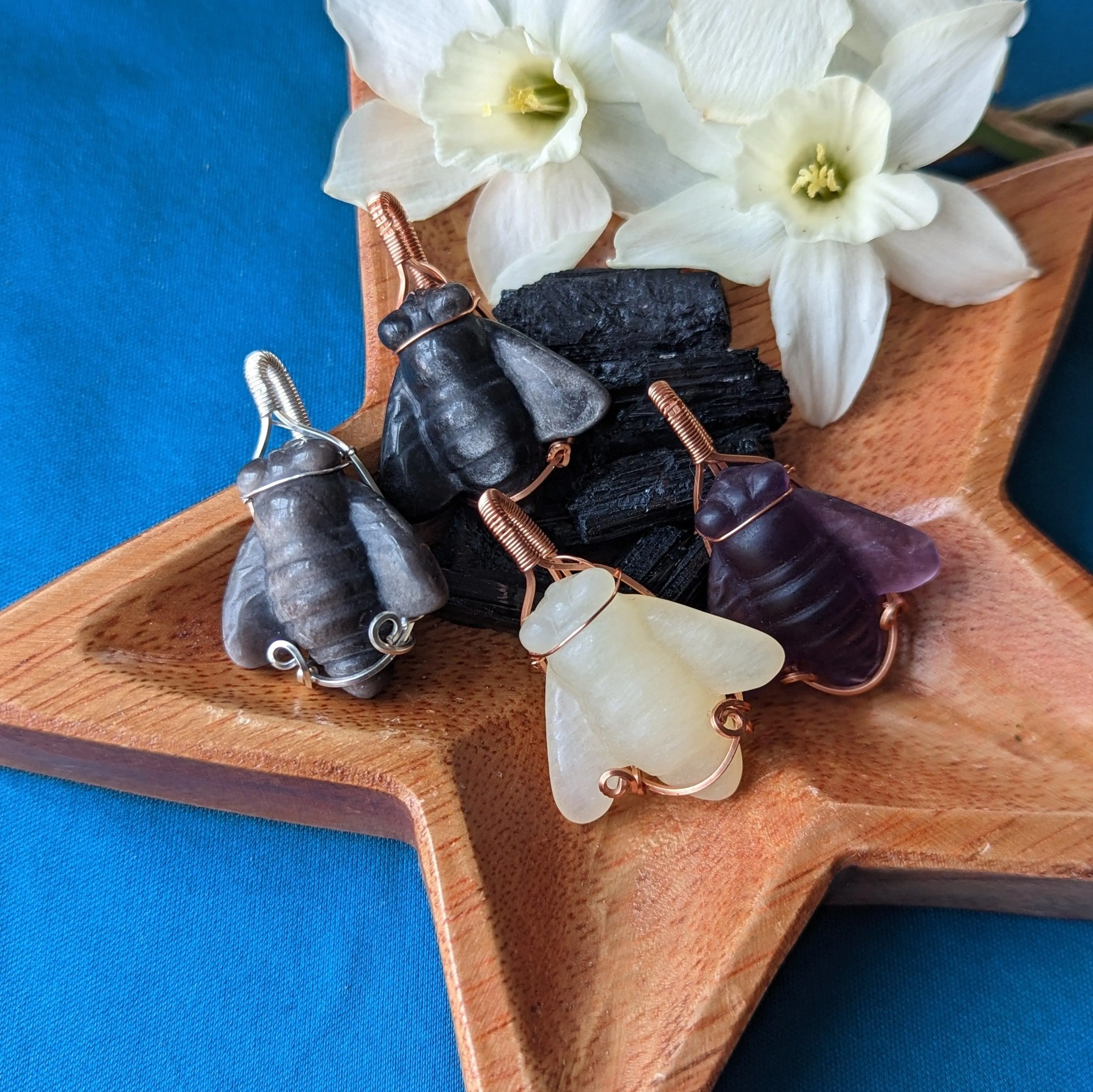 Copper Wire Wrapped Yellow Calcite Bee Pendant~ Includes Necklace Cord