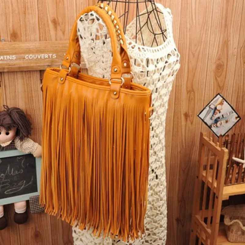 Designer Handbags Street Western Punk Tassel Fringe Tote Bags PU Leather Shoulder Casual Bag bolsos mujer