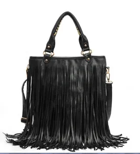 Designer Handbags Street Western Punk Tassel Fringe Tote Bags PU Leather Shoulder Casual Bag bolsos mujer