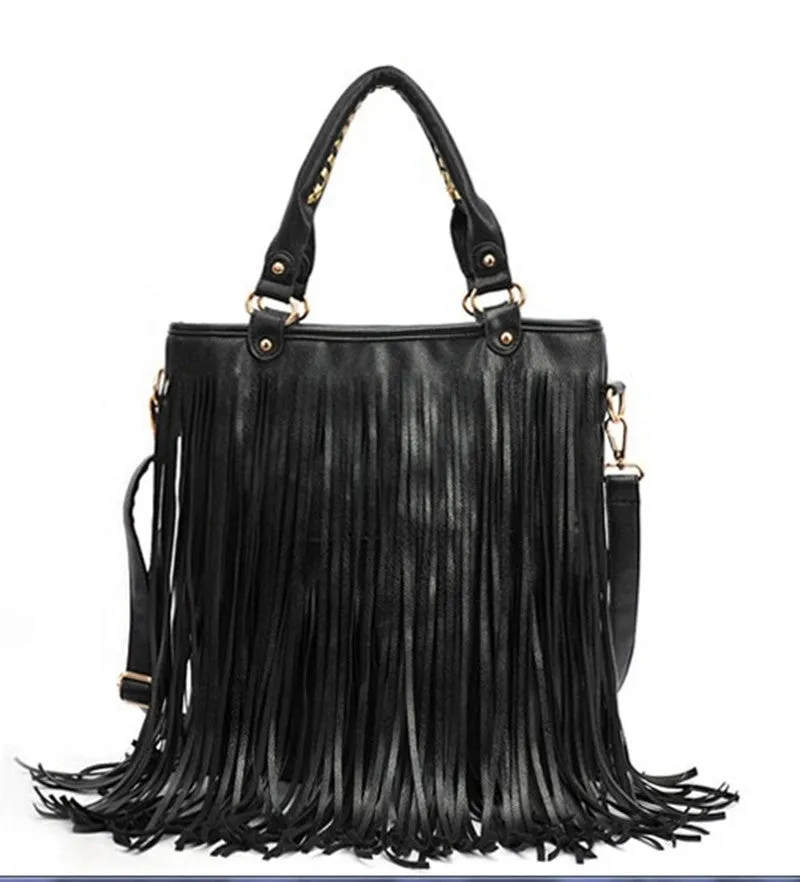 Designer Handbags Street Western Punk Tassel Fringe Tote Bags PU Leather Shoulder Casual Bag bolsos mujer