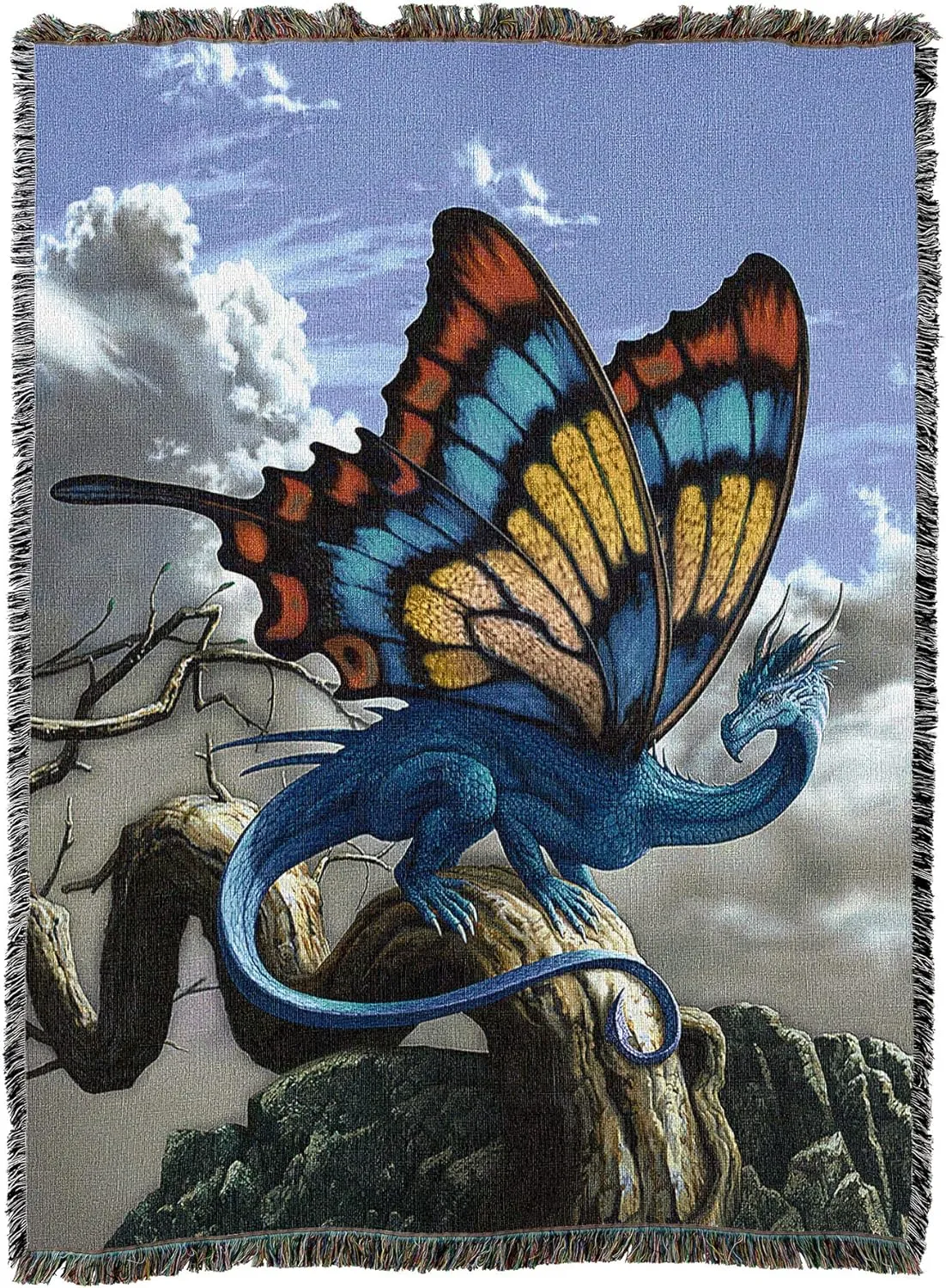 Drakerfly Butterfly Dragon Tapestry Blanket by Ciruelo