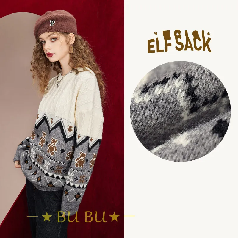 ELF SACK  |Crew Neck Casual Style Unisex Blended Fabrics Long Sleeves