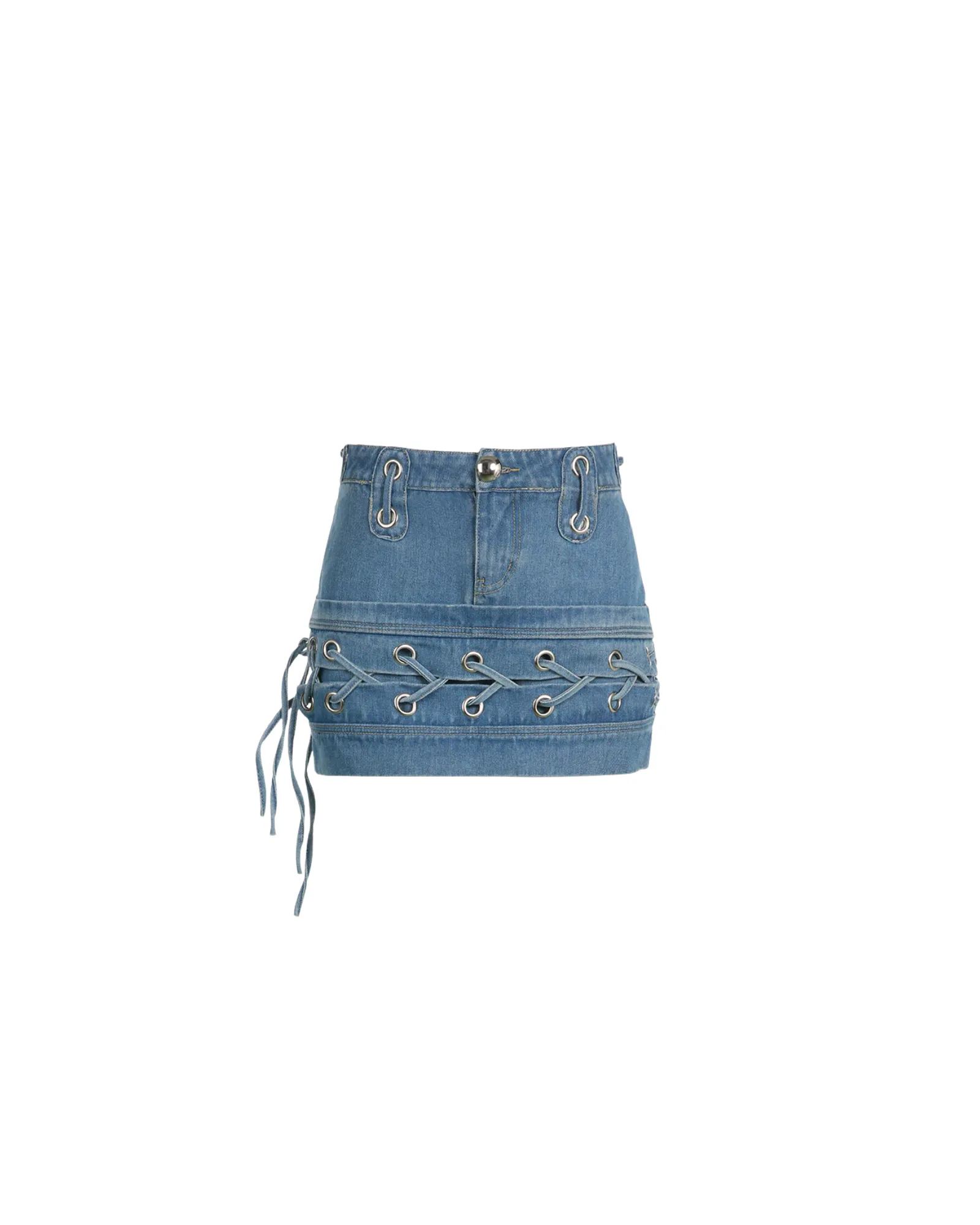 Eyelet Lace-Up Denim Mini