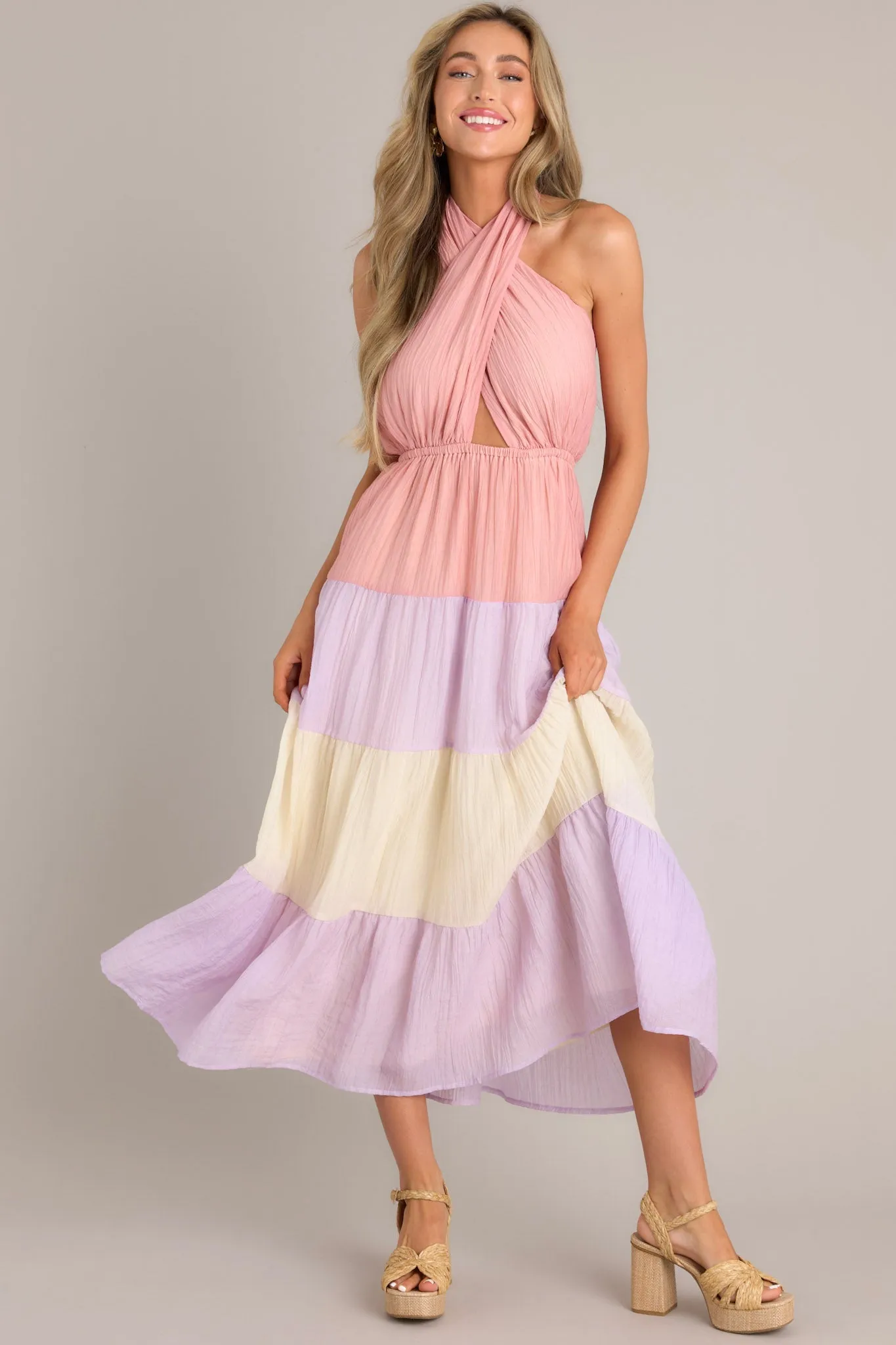 Falling Into Love Pink Multi Maxi Dress