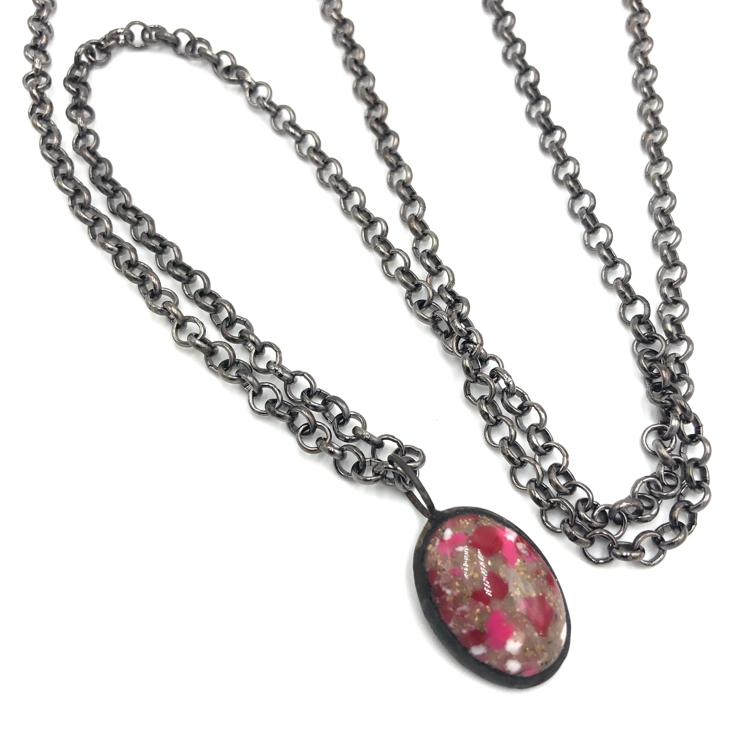 Fuchsia Mosaic Oval Layering Necklace