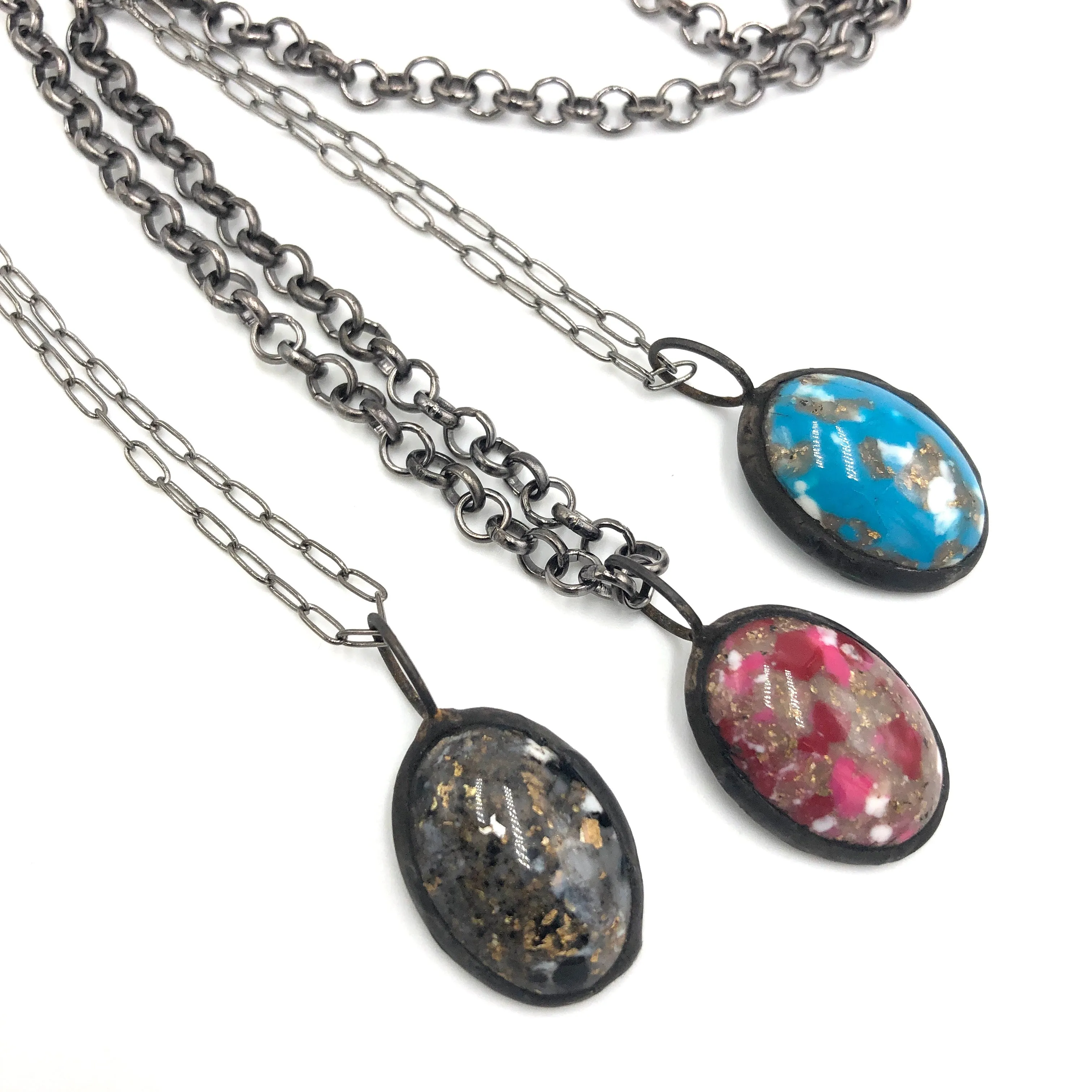 Fuchsia Mosaic Oval Layering Necklace