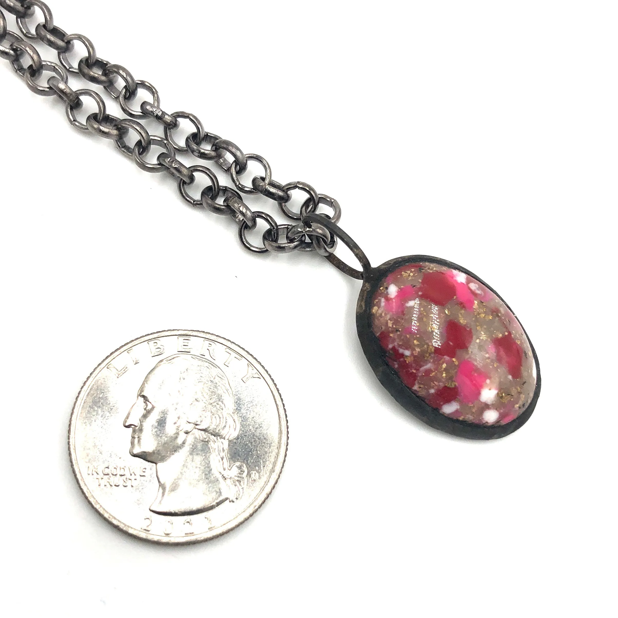 Fuchsia Mosaic Oval Layering Necklace