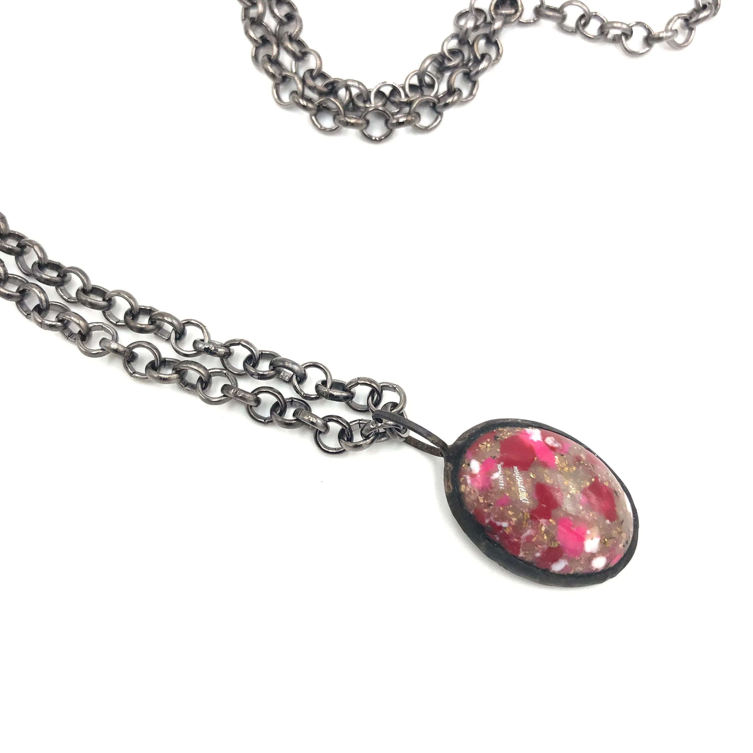 Fuchsia Mosaic Oval Layering Necklace