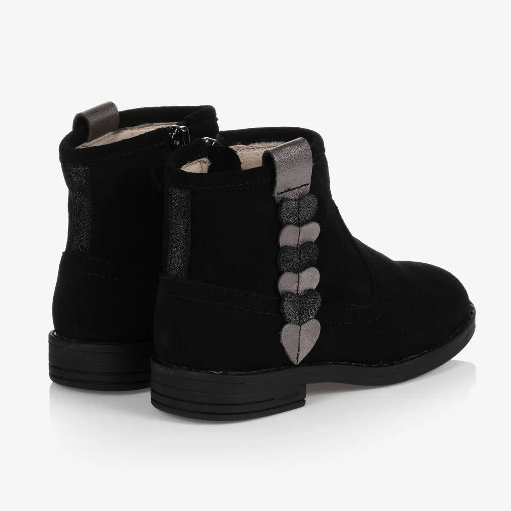 Girls Black Suede Ankle Boots