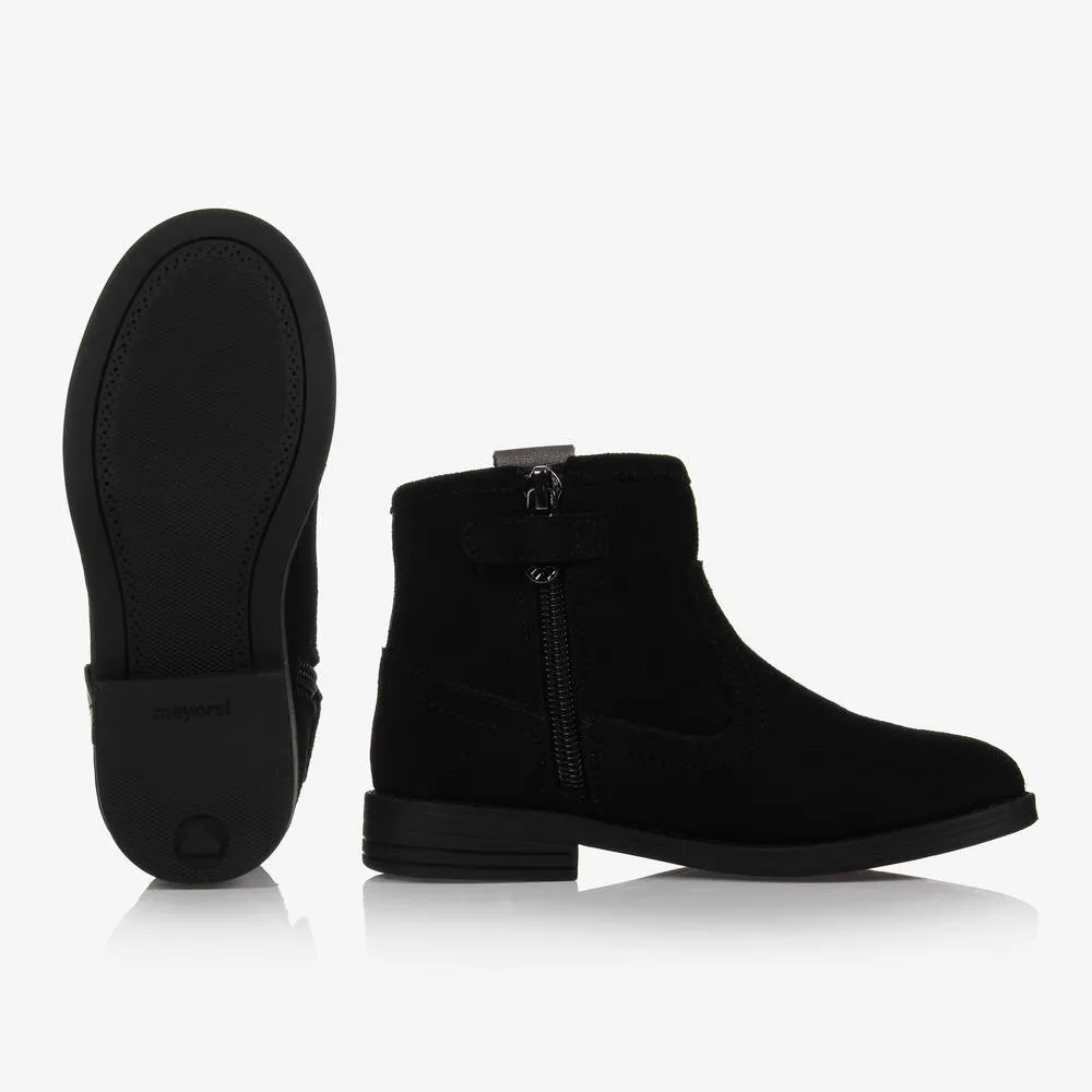 Girls Black Suede Ankle Boots