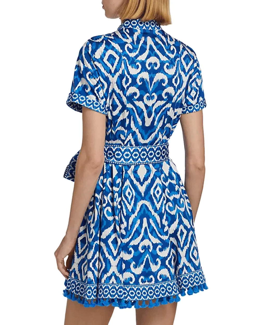 Ikat Blue Lucy Roll Mini Shirtdress