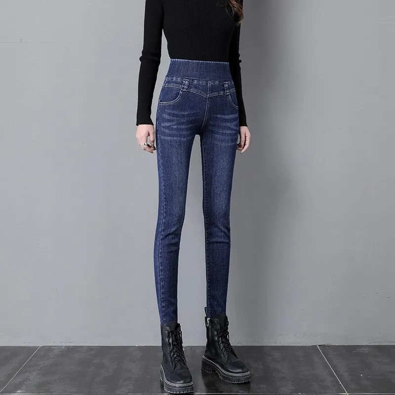 Korean Version Retro High Waist Stretch Skinny Denim Jeans for Women