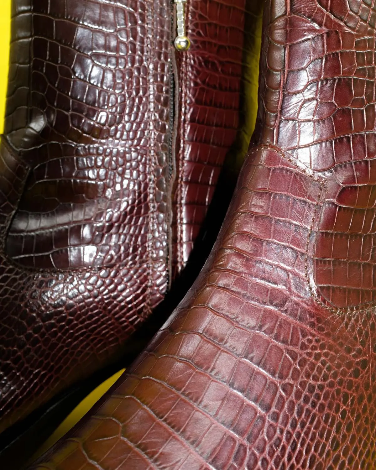 Leather Crocodile Western Boots - Brown