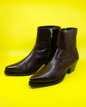 Leather Crocodile Western Boots - Brown